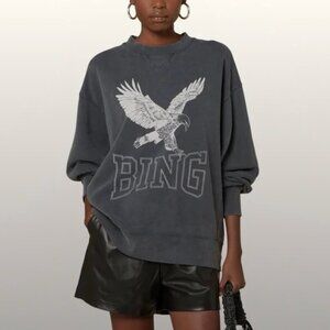 ANINE BING RETRO ALTO EAGLE GRAPHIC ORGANIC COTTON SWEATSHIRT WASHED GRAY BLACK
